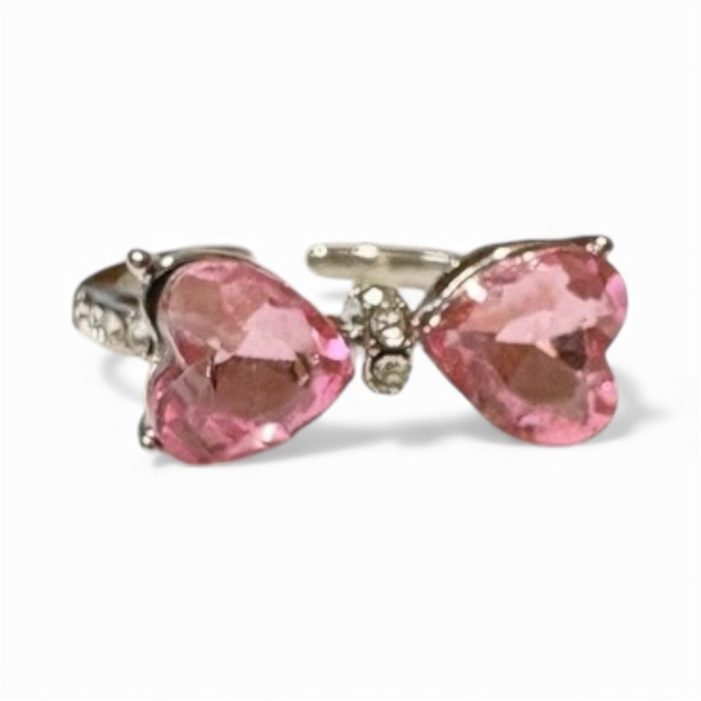 Double Heart Pink and Silver Ring